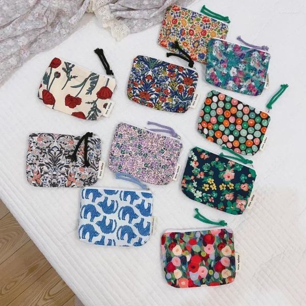 Bolsas de almacenamiento 2024 Monedero de lona Monedero para mujer Tarjeta Retro Cremallera Damas Pequeña billetera Estampado floral Bolsa de llaves