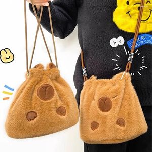 Opbergtassen 2024 Capybara Plush handtas Bag Cartoon Rucksack Travel Backack Capibara Pouch Stationery Boy Boy Girns Cadeaus