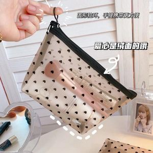 Sacs de rangement 2024 Dot Femmes transparentes Travel Toitrage Wash Makeup Sac Case Zipper Maquillage Fashion Black Mesh Cosmetic