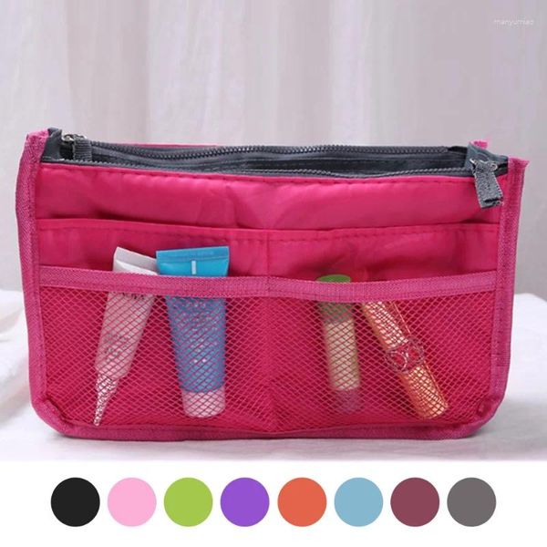 Bolsas de almacenamiento 2024 Gran capacidad Cosmética Nylon Viaje Inserción Organizador Bolso Bolso Bolsa Mujeres Maquillaje