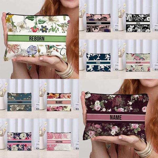 Bolsas de almacenamiento 2024 Nombre floral moderno Mujeres Cosméticas Mujeres Lindos de lienzo de lujo Lienzo de lujo para el regalo de la fiesta de la fiesta de las damas