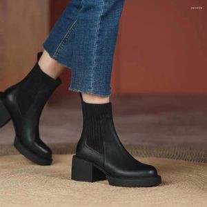 Opbergtassen 2024 Winter Winter Women schoenen echt leren laarzen platform dikke stevige hoge hak voor