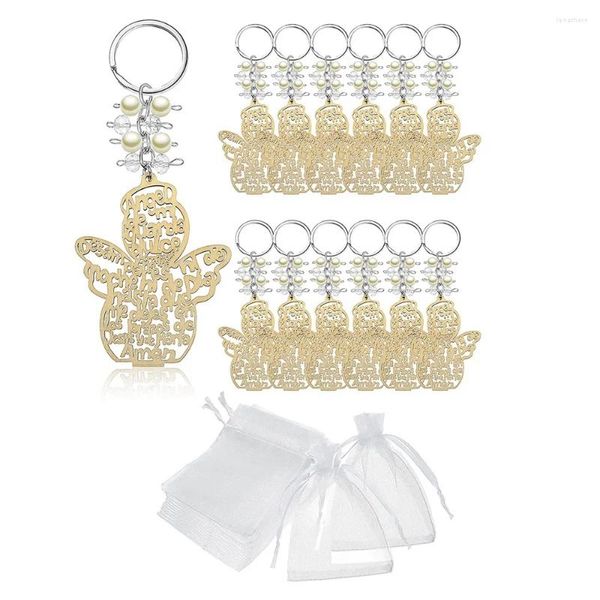 Sacs de rangement 20pcs Baptême Ange Porte-clés Porte-clés en bois Favoris Souvenirs de baptême Faveurs de communion pour garçon ou fille