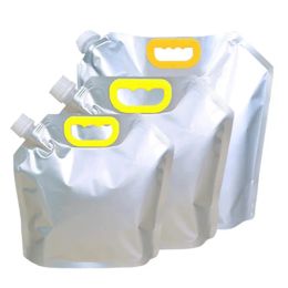 Bolsas de almacenamiento 20 unids Impresión personalizada Plástico Stand Up Papel de aluminio 1L 1.5L 2L Agua Líquido Bebida Jugo Embalaje Caño con mango BJ