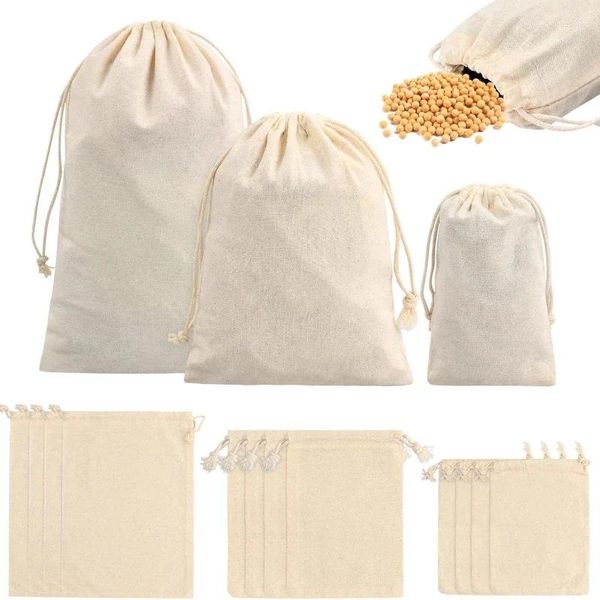 Bolsas de almacenamiento 20 unids/lote tela de algodón Beige Natural pequeñas con cordón Bolsas de regalo Para Empacar Productos de juguete