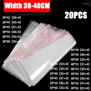 Sacs de rangement 20pcs Largeur 38-40cm Stobag Transparent Auto-adhésif Plastic Opp rééqualable Poly Cellulophane Vêtements Clear Emballage Sac cadeau