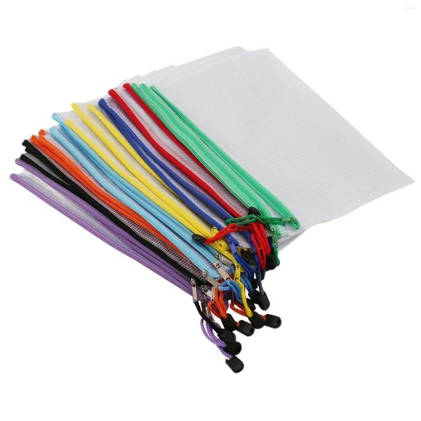 Sacs de rangement 24pcs Mesh Zipper Souch Document Sac Plastique Fichier de fichiers Zip Fichier Taille de lettre / A4 pour les fournitures de bureau