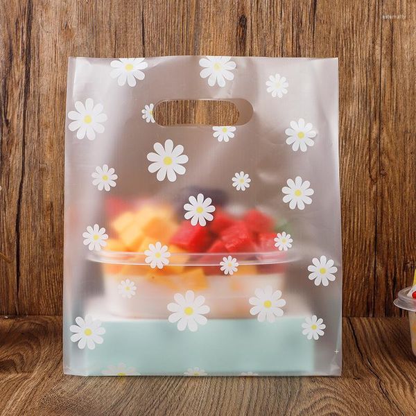 Bolsas de almacenamiento, 25 uds., troqueladas, de plástico, para compras, con asa, bolsa de regalo, envoltorio de pastel de caramelo, organizador para fiesta de boda