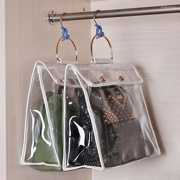 Sacs de rangement 2pc Transparent sac à main organisateur femmes sac garde-robe placard suspendu pochette fermeture éclair Pvcpoussière Anti-moisissure étanche