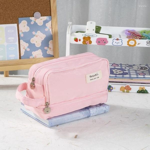 Sacs de rangement 2pcs Borneau de stylo à grande capacité à trois couches Boîte de papeterie mignonne de fournitures pour enfants Sac à crayon coréen