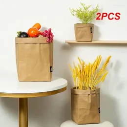 Sacs de rangement 2pcs papier kraft lavable bureau fleur succulentes planteur pot réutilisable multifonction cuisine accessoires alimentaires
