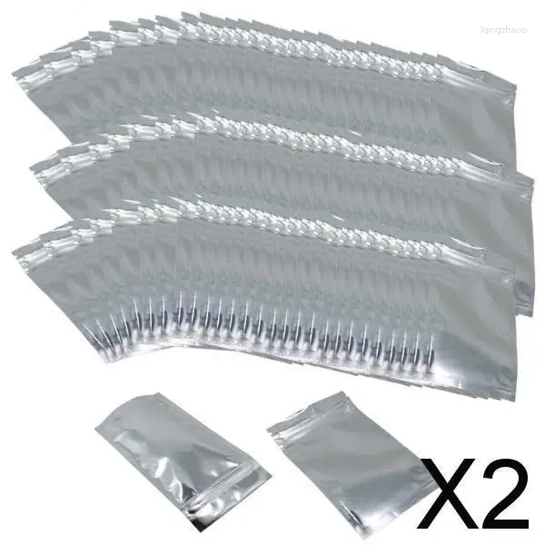 Sacs de rangement 2x100 pièces mate mate refermable Zip Mylar Sac Food Socches 8.5x14cm