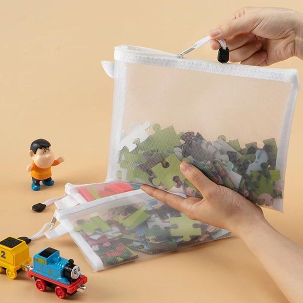 Bolsas de almacenamiento 3/6/9 PCS Bolsa de cremallera de malla transparente Pieza de rompecabezas para niños Carpeta de archivos Zip Escuela Suministros de oficina PencilCase