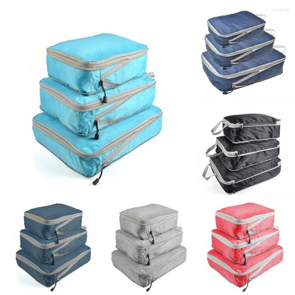 Sacs de rangement 3 tailles Cubes d'emballage compressibles pliables sac de voyage étanche valise en nylon portable avec sac à main organisateur de bagages