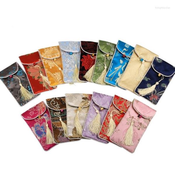 Sacs de rangement 300pcs Rectangle Style Chinois Brocart De Soie À La Main Porte-Bonheur Gland Bijoux Pochettes Collectées Perles Cadeaux 17x9cm SN1018