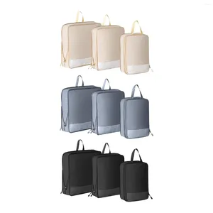 Sacs de rangement 3 pièces Cubes d'emballage de compression réutilisables imperméables essentiels de voyage organisateurs de garde-robe pour un usage quotidien routard