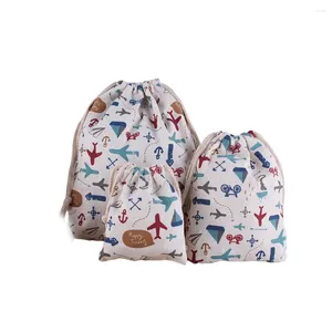 Sacs de rangement 3pcs coton lin shopping sac de commerce animal cordon de crampons cadeau portable rack charmante pochette pour la maison