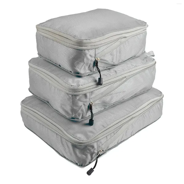 Sacs de rangement 3pcs / Set Sac de voyage en nylon Poignée supérieure Cube d'emballage pour valise avec compression portable étanche grande capacité