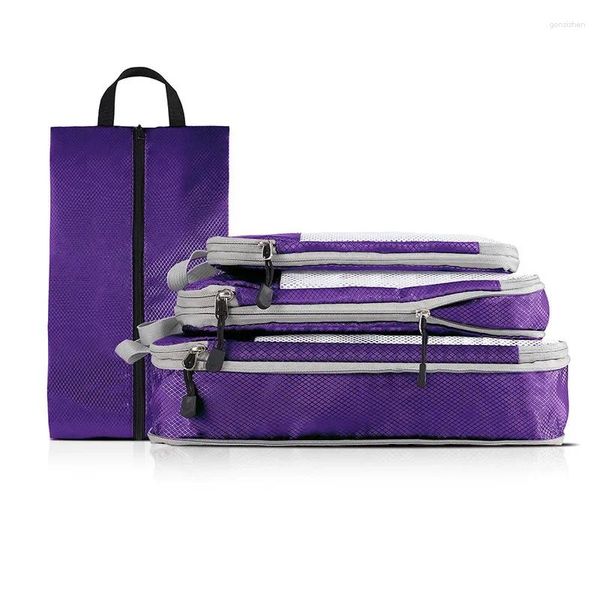 Sacs de rangement 4pcs Cubes d'emballage compressibles pliables sac de voyage étanche valise en nylon portable avec sac à main organisateur de bagages