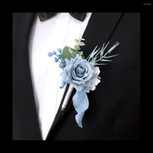 Sacs de rangement 4PCS Dusty Blue Corsage et boutonnière Set Prom Bracelets de poignet de fleurs artificielles