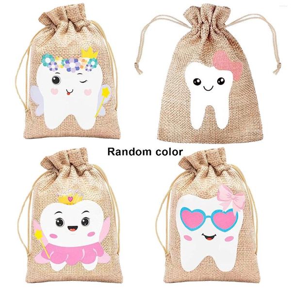 Bolsas de almacenamiento 4 unids Práctico Cumpleaños Diente Bolsa de Hada para Niñas Debajo de la Almohada Escuela Lino Memorable Doorgift Dentista Durable Recuerdo