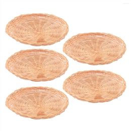 Bolsas de almacenamiento 5 PCS Portor de placa de papel de bambú - Tass de 10 pulgadas tejidas redondas reutilizables para fiesta de picnic