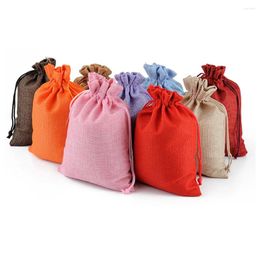 Sacs de rangement 50pcs Burlap Cadeau avec cordon de lin bijoux de bijoux de mariée jute Hesse pour les faveurs de fête d'anniversaire