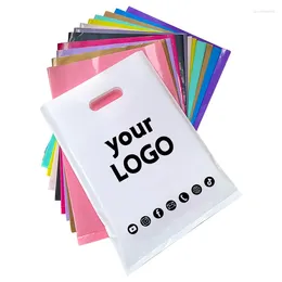 Sacs de rangement 50pcs Logo personnalisé Centre commercial Shopping avec poignées Cadeau Magasin de vêtements commerciaux Emballage en plastique imprimé