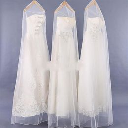Sacs de rangement 50pcs haute qualité robe de mariée transparente couverture anti-poussière doux tulle vêtement robe de mariée sac de fil net 160cm 180cm263N