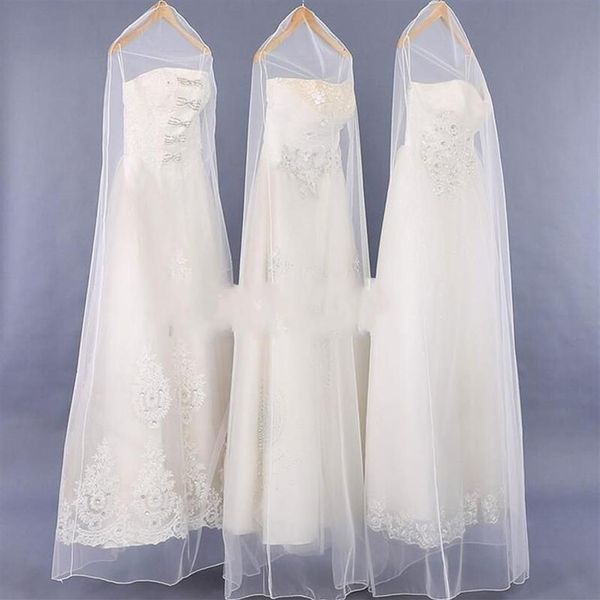 Sacs de rangement 50pcs haute qualité robe de mariée transparente couverture anti-poussière doux tulle vêtement robe de mariée sac de fil net 160cm 180cm244p