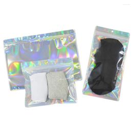 Bolsas de almacenamiento 50 piezas/lote plástico transparente bolso de aluminio plateado brillante con agujero de colgar sello de agarre de agarre lágrimas de lágrimas resellables bolsas