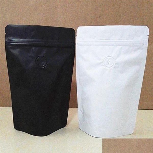 Bolsas de almacenamiento 50 unids mate negro blanco stand up papel de aluminio vae k bolsa granos de café paquete a prueba de humedad unidireccional 201340g entrega de gota h dha0n