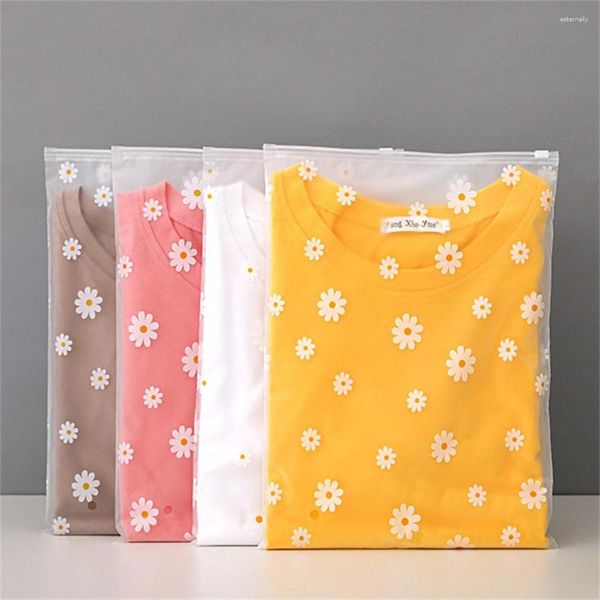 Bolsas de almacenamiento 50 unids Mate Frosted Daisy Bolsa de viaje Reutilizable Zip-Lock Sello Equipaje Ropa Maquillaje Embalaje Bolsa Organizador