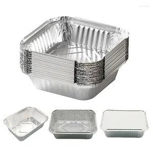 Sacs de rangement 50pcs boîte de papier d'étain rectangulaire plateau de barbecue épaissi papier d'aluminium jetable emballage à emporter déjeuner de cuisson avec couvercle