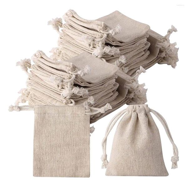 Sacs de rangement 50pcs Petite toile de jute avec cordon de cordon 3x4inch Cadeau peu réutilisable à Tea Sachet