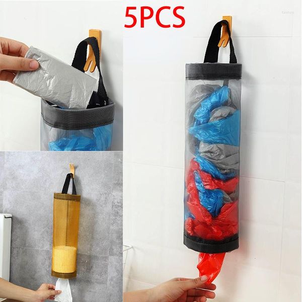 Sacs de rangement 5P support de sac en plastique organisateur de cuisine ordures maison distributeur d'épicerie poubelle suspendue