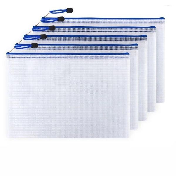 Bolsas de almacenamiento 5 unids A4 Bolsa de documentos de rejilla transparente PVC Bolsa de cremallera impermeable para la organización del hogar de la escuela