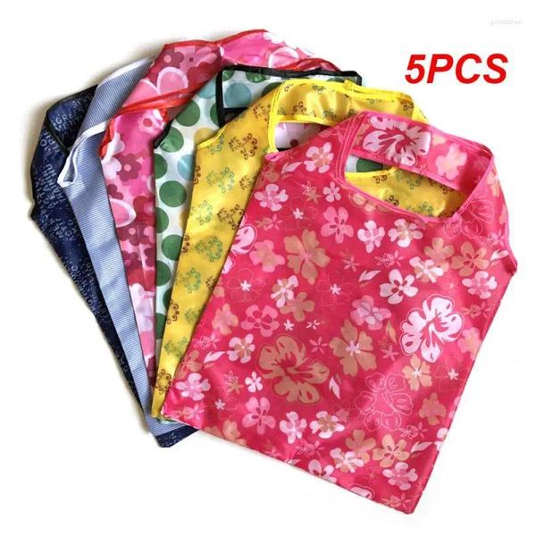 Bolsas de almacenamiento 5 unids plegable Oxford Reciclaje Bolsa de compras Eco Friendly Ladies Reutilizable Bolsa de asas Floral Fruta Verdura Bolsillo de comestibles