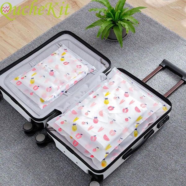 Bolsas de almacenamiento 5 piezas Patrón de frutas Bolsa de plástico Transparente Cosmética Organizador de maquillaje Caja de baño impermeable