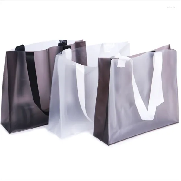 Sacs de rangement 5pcs PVC Shopper Sac à main Transparent Givré Vêtements en plastique Réutilisable Magasin Shopping Sac cadeau