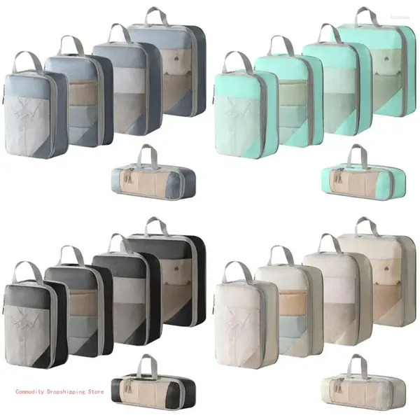 Sacs de rangement 5 pièces/ensemble Cubes d'emballage légers pour une organisation efficace de la valise, organisateurs de voyage extensibles, sac Portable