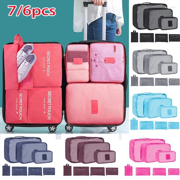 Bolsas de almacenamiento 6/7 piezas de bolsa de viaje Conjunto de maletas portátiles Organizador de maleta portátil para ropa para mujeres MATENIMIENTO ENCUENTRA Cubos