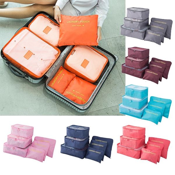 Sacs de rangement 6 pièces ensemble de voyage pour vêtements rangé organisateur garde-robe valise pochette étui chaussures emballage Cube 230111