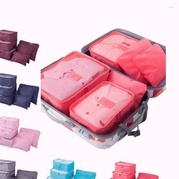 Bolsas de almacenamiento 6 piezas Equipaje portátil Cubos de embalaje Maleta Bolsa Unisex Multifunción Organizador impermeable