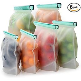 Sacs de rangement 6PCS 3Size réutilisables Extra épais silicone aliments fuites à fermeture éclair pour la fermeture à glissière pour les viandes marinées sandwich