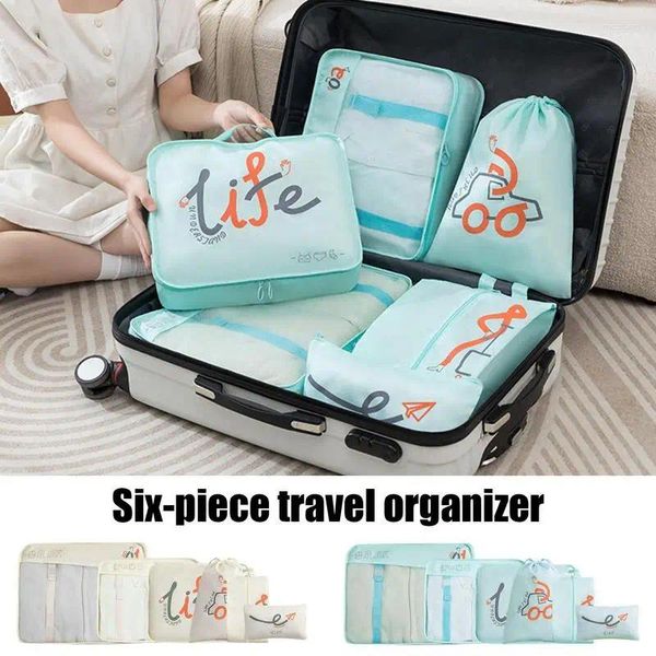 Sacs de rangement 6pcs Cubes d'emballage Sigle de voyage Organisateur Organisateur Vêtements de bagages Pouche pour les pauses familiales Randonnée Camping RV Business Voyages