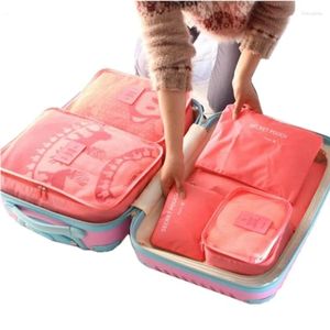 Sacs de rangement 6pcs / ensemble Sac en mailles de voyage en tissu oxford de haute qualité dans l'organisateur de bagages Organisateur de cube pour vêtements pour vêtements