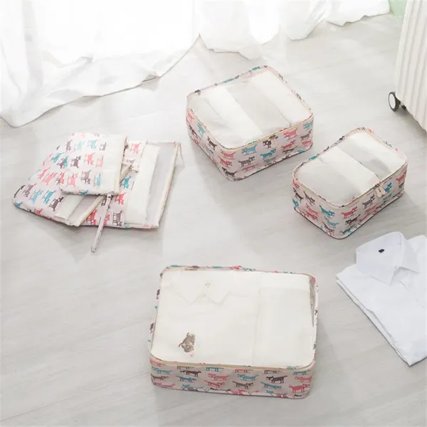 Sacs de rangement 6pcs / set sac de voyage ensemble dessin animé motif animal à bagages de diviseur