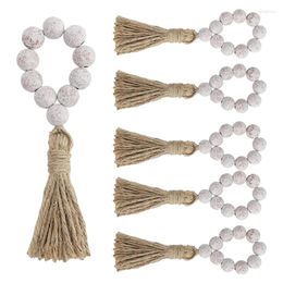 Sacs de rangement 6 pièces ronds de serviette en perles de bois avec glands rustique ferme perles guirlande tenture murale décor mariages maison