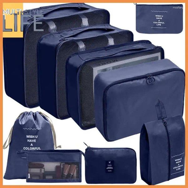 Bolsas de almacenamiento 7/9 set Empaque de empaquetado Magno de viaje Lavado digital Paquete de ropa cosmética Organizador de equipaje impermeable